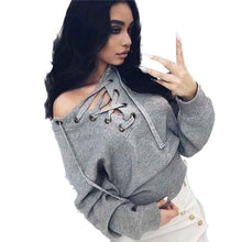 2016 New Fashion Tops Women Knitted Long Sleeved Short Sytle Lacing Knitting Casual Loose Women Tops Ropa Mujer