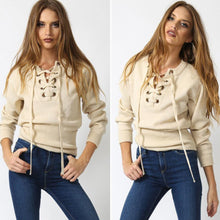2016 New Fashion Tops Women Knitted Long Sleeved Short Sytle Lacing Knitting Casual Loose Women Tops Ropa Mujer