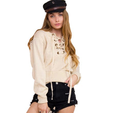 2016 New Fashion Tops Women Knitted Long Sleeved Short Sytle Lacing Knitting Casual Loose Women Tops Ropa Mujer