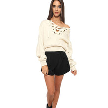 2016 New Fashion Tops Women Knitted Long Sleeved Short Sytle Lacing Knitting Casual Loose Women Tops Ropa Mujer