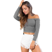 2016 New Fashion Tops Women Long Sleeve Off The Shoulder Sleeveless Short Top Tight Knitting Casual Strapless T-shirt Femme