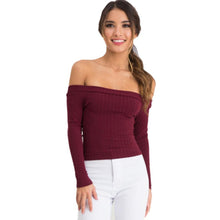 2016 New Fashion Tops Women Long Sleeve Off The Shoulder Sleeveless Short Top Tight Knitting Casual Strapless T-shirt Femme