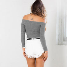 2016 New Fashion Tops Women Long Sleeve Off The Shoulder Sleeveless Short Top Tight Knitting Casual Strapless T-shirt Femme