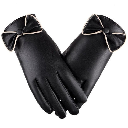 2016 New Fashion Winter Gloves For Womens Thermal Warm Artificial leather Bow Motorcycle Snow Snowboard Gloves Female