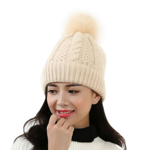 2016 New Fashion Women Beanies Knitted Wool Winter Hats Caps Women Skullies Warm Hats For Women With Pompon Ball Warm Hat Gorros