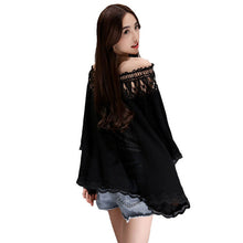 2016 New Fashion Women Blouse Full Flare Sleeve Tee Shirt Chiffon Casual Blouses Lace Sexy Slash Neck Plus Size Blusas 70661