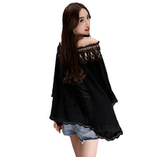 2016 New Fashion Women Blouse Full Flare Sleeve Tee Shirt Chiffon Casual Blouses Lace Sexy Slash Neck Plus Size Blusas 70661