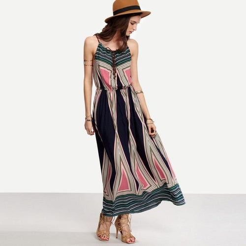 2016 New Fashion Women Boho Beach Dress Summer Sleevless Long Maxi Women's Dresses Casual Print Sexy Dress robe femme YWW