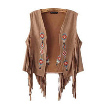 2016 New Fashion Women Boho Coat Chamois Embroidered Floral Tassel Sleeveless Open Stitch Short Outwear Coat Women