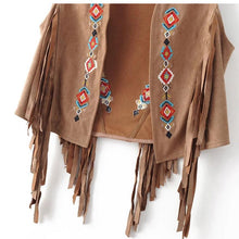 2016 New Fashion Women Boho Coat Chamois Embroidered Floral Tassel Sleeveless Open Stitch Short Outwear Coat Women