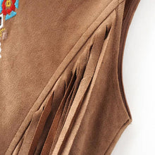 2016 New Fashion Women Boho Coat Chamois Embroidered Floral Tassel Sleeveless Open Stitch Short Outwear Coat Women