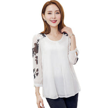 2016 New Fashion Women Button T shirts Print T-shirt Women 0-neck Top 3/4 Sleeve Chiffon M-4XL Korean Style Female tops 70861