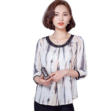 2016 New Fashion Women Button T shirts Print T-shirt Women O-neck Top 3/4 Sleeve Chiffon M-2XL Korean Style Female tops 70876