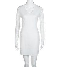 2016 New Fashion Women Club Wear Bodycon Autumn Dress Long Sleeve v Neck Sexy Mini Dress Black White Pink Solid Sheath Dress