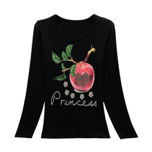 2016 New Fashion Women Full Sleeve Female Diamond tops Bling clothing XL-4XL T shirts Fruit Print t-shirt Women Top 72106