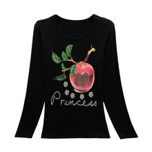2016 New Fashion Women Full Sleeve Female Diamond tops Bling clothing XL-4XL T shirts Fruit Print t-shirt Women Top 72106