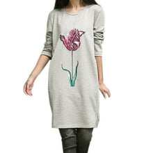 2016 New Fashion Women Large Size Flower Print Autumn Long Sleeve Womens Dresses Casual Loose Straight Dress Women Robe Femme