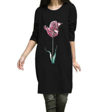 2016 New Fashion Women Large Size Flower Print Autumn Long Sleeve Womens Dresses Casual Loose Straight Dress Women Robe Femme