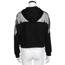 2016 New Fashion Women Sexy Lace Splice Shoulder Transparent Autumn Tops Long Sleeved Hooded Casual Short Tee Shirts Femme Black