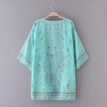 2016 New Fashion Women Shirts Tops Print Ladeis Three Quarter blouses Long Chiffon Kimono Beachwear Cover Up Women Clothing SY