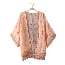 2016 New Fashion Women Shirts Tops Print Ladeis Three Quarter blouses Long Chiffon Kimono Beachwear Cover Up Women Clothing SY