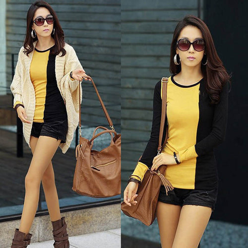 2016 New Fashion Women Slim LongSleeve Shirts Blouses Casual Patchwork Blouses Tops Korean Style Shirts Camisas Femininas