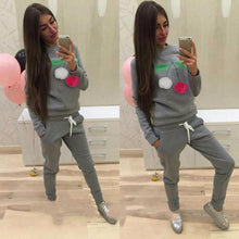 2016 New Fashion Women Sweatshirt Two Piece Set Litchi Pompom Ball Autumn Winter Long Sleeve Tops +Pants Outfit Set Women #02103
