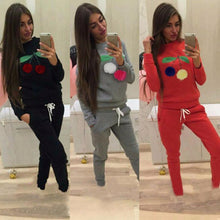 2016 New Fashion Women Sweatshirt Two Piece Set Litchi Pompom Ball Autumn Winter Long Sleeve Tops +Pants Outfit Set Women #02103