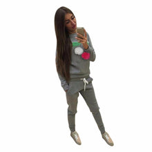 2016 New Fashion Women Sweatshirt Two Piece Set Litchi Pompom Ball Autumn Winter Long Sleeve Tops +Pants Outfit Set Women #02103