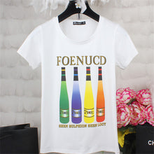 2016 New Fashion Women T shirts Casual T-shirt Women O-neck Top Short Sleeve Colorful Bottle print Female tops 72428