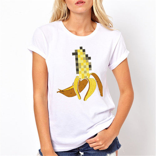 2016 New Fashion Women T shirts Fruit Banana Print Clothes T-shirt Women Top Short Mosaics Sleeve Female tops 71463