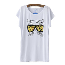 2016 New Fashion Women T shirts Glass Cat Print T-shirt Women 0-neck Top Short Sleeve Female tops 70867