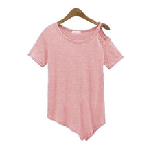 2016 New Fashion Women T shirts O-neck Women Top Off Shoulder Short Sleeve Female Off Shoulder With Button tops 70617