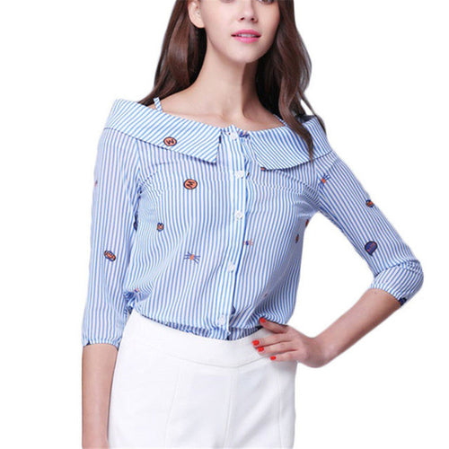 2016 New Fashion Women T shirts Print Panda T-shirt Women Slash-neck With Button Top Short 3/4 Sleeve Chiffon Female tops 70860