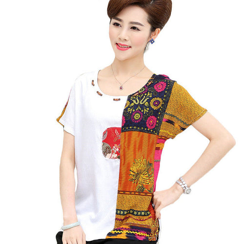 2016 New Fashion Women T shirts Print T-shirt Women O-neck Top Short Sleeve XL-4XL Female Plus Size tops 70911