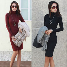 2016 New Fashion Women Warm Winter Dress Elegant Ladies' Turtleneck Long Sleeves Dress Casual Work Cotton Autumn Sweater Dress