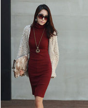 2016 New Fashion Women Warm Winter Dress Elegant Ladies' Turtleneck Long Sleeves Dress Casual Work Cotton Autumn Sweater Dress