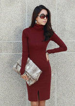 2016 New Fashion Women Warm Winter Dress Elegant Ladies' Turtleneck Long Sleeves Dress Casual Work Cotton Autumn Sweater Dress