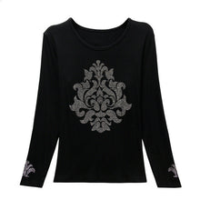 2016 New Fashion Women XL-4XL T shirts clothing Floral Print t-shirt Women Top Full Sleeve Female Bling tops 72103