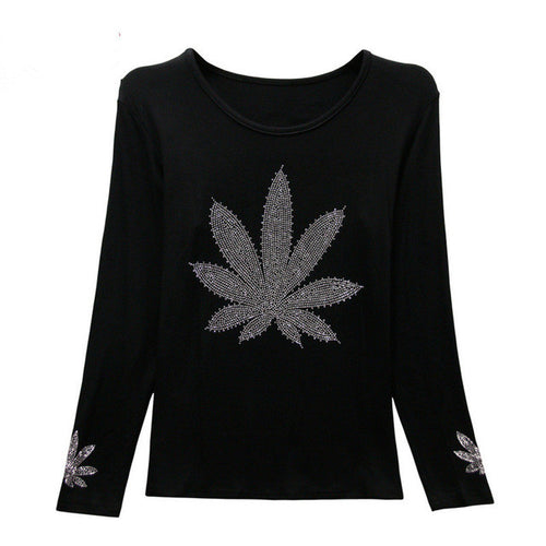 2016 New Fashion Women XL-4XL T shirts clothing Floral Print t-shirt Women Top Full Sleeve Female Bling tops 72104