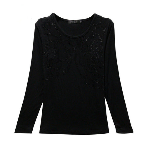 2016 New Fashion Women XL-4XL T shirts clothing Print t-shirt Women Top Full Sleeve Female Bling tops 72102