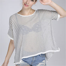 2016 New Fashion Women clothing Look Through T shirts Stripped t-shirt Women Top Short Sleeve Female Knitting tops 71686