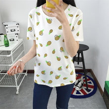 2016 New Fashion Women clothing T shirts Pineapple Letter Print t-shirt Women Top Short Sleeve Female Fruit tops 71683