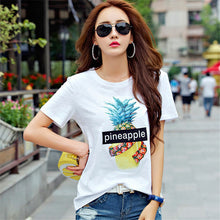 2016 New Fashion Women clothing T shirts Pineapple Letter Print t-shirt Women Top Short Sleeve Female Fruit tops 71682