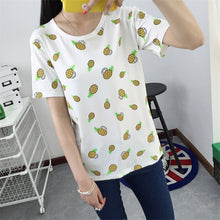 2016 New Fashion Women clothing T shirts Pineapple Letter Print t-shirt Women Top Short Sleeve Female Fruit tops 71683