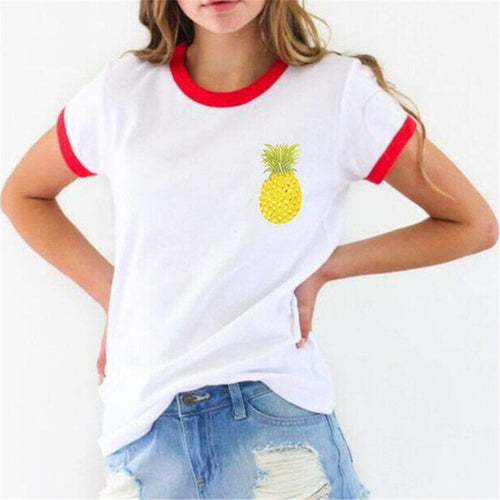 2016 New Fashion Women clothing T shirts Pineapple Print t-shirt Women Top Short Sleeve Female Fruit tops 71621