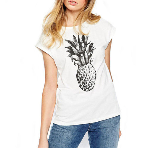2016 New Fashion Women clothing T shirts Pineapple Print t-shirt Women Top Short Sleeve Female Fruit tops 71681