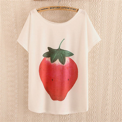 2016 New Fashion Women clothing T shirts Strawberry Print t-shirt Women Top Short Sleeve Female Fruit tops 71685