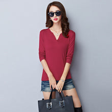 2016 New Fashion Women clothing T shirts V-neck t-shirt Women Top Full Sleeve M-5XL Tee 71708