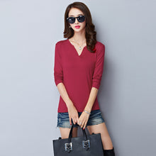 2016 New Fashion Women clothing T shirts V-neck t-shirt Women Top Full Sleeve M-5XL Tee 71708